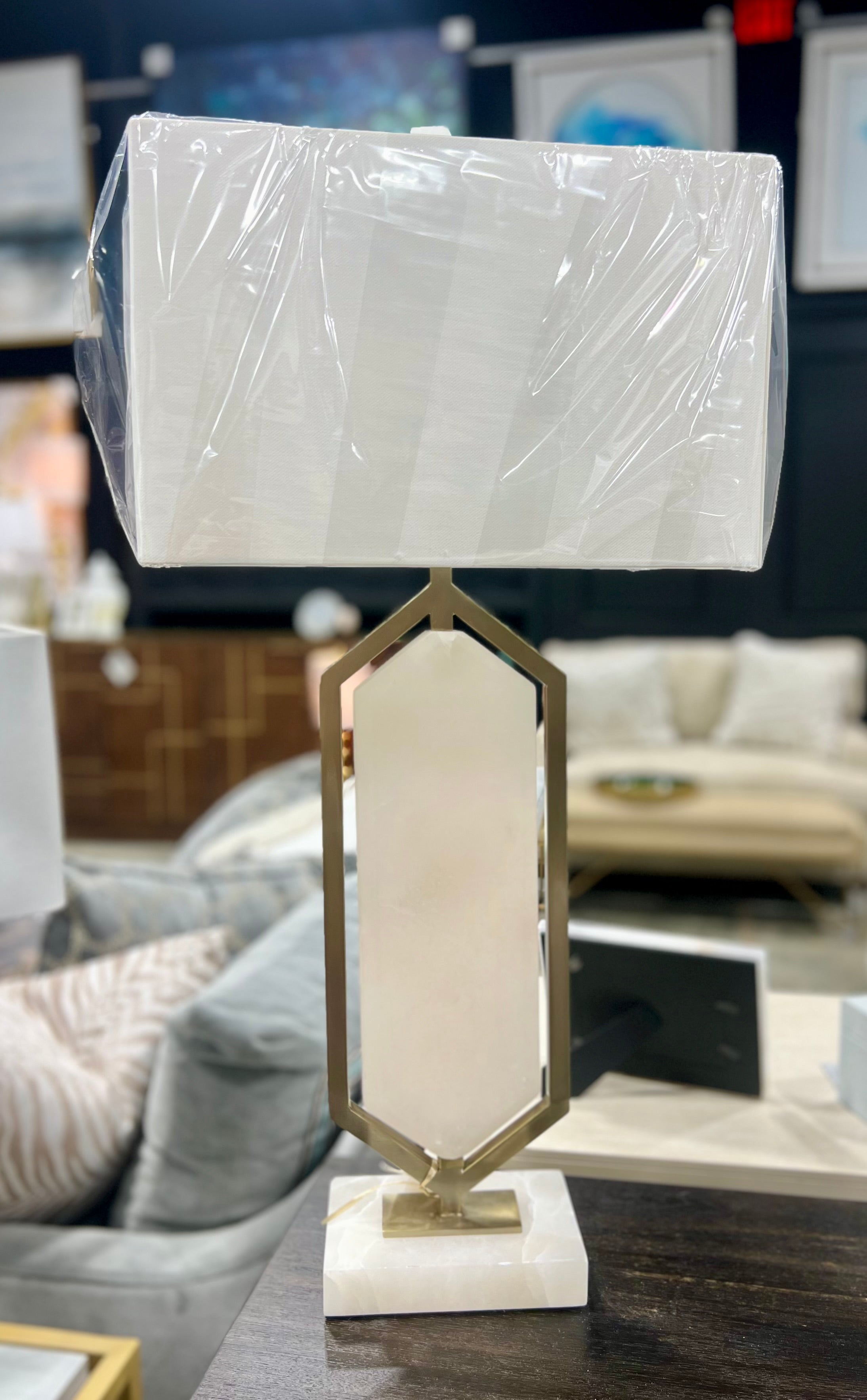 White Marble and Gray Table Lamp