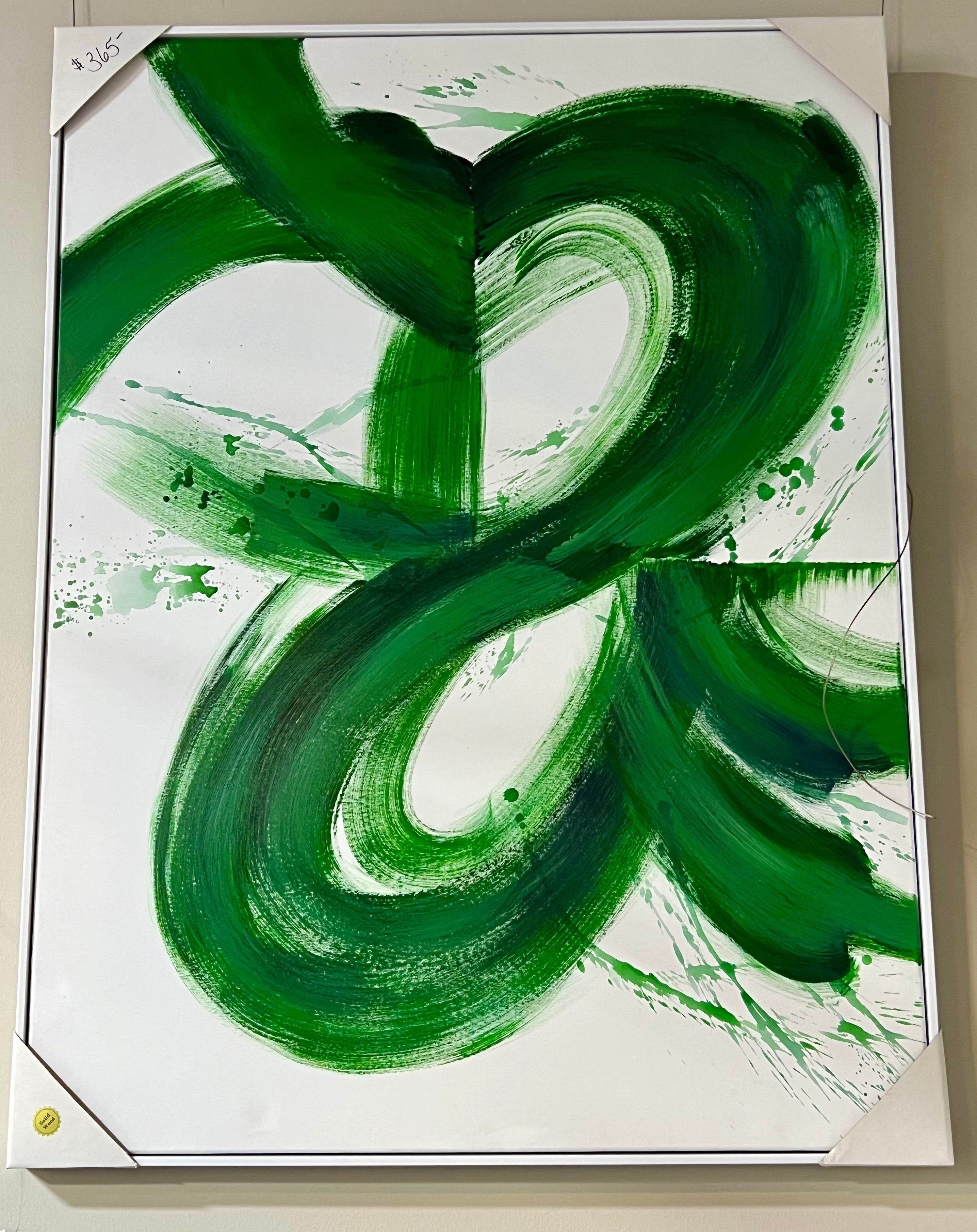 Green and White Abstract Wall Art
