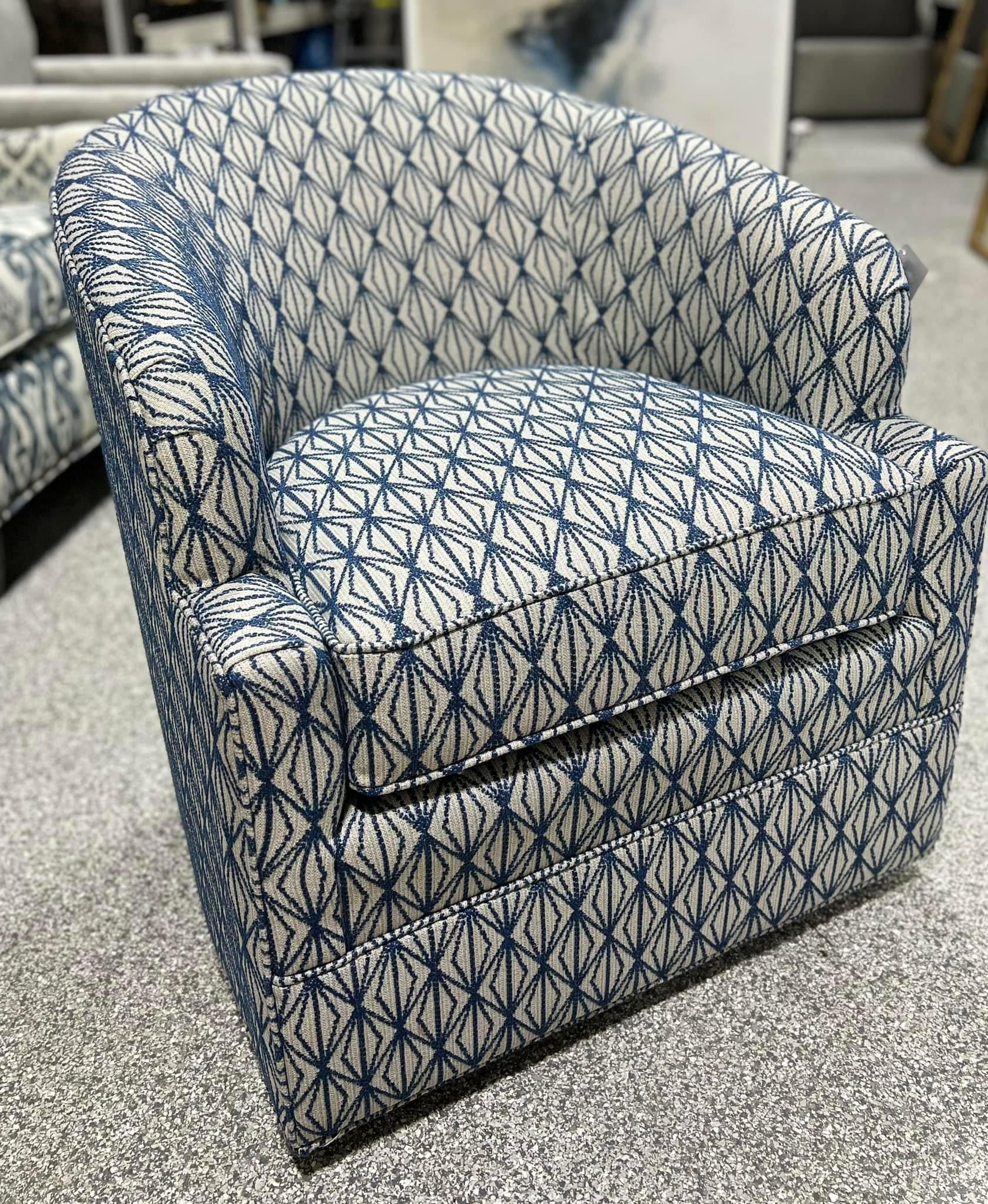 Blue Geometric Round Swivel Arm Chair (Custom)