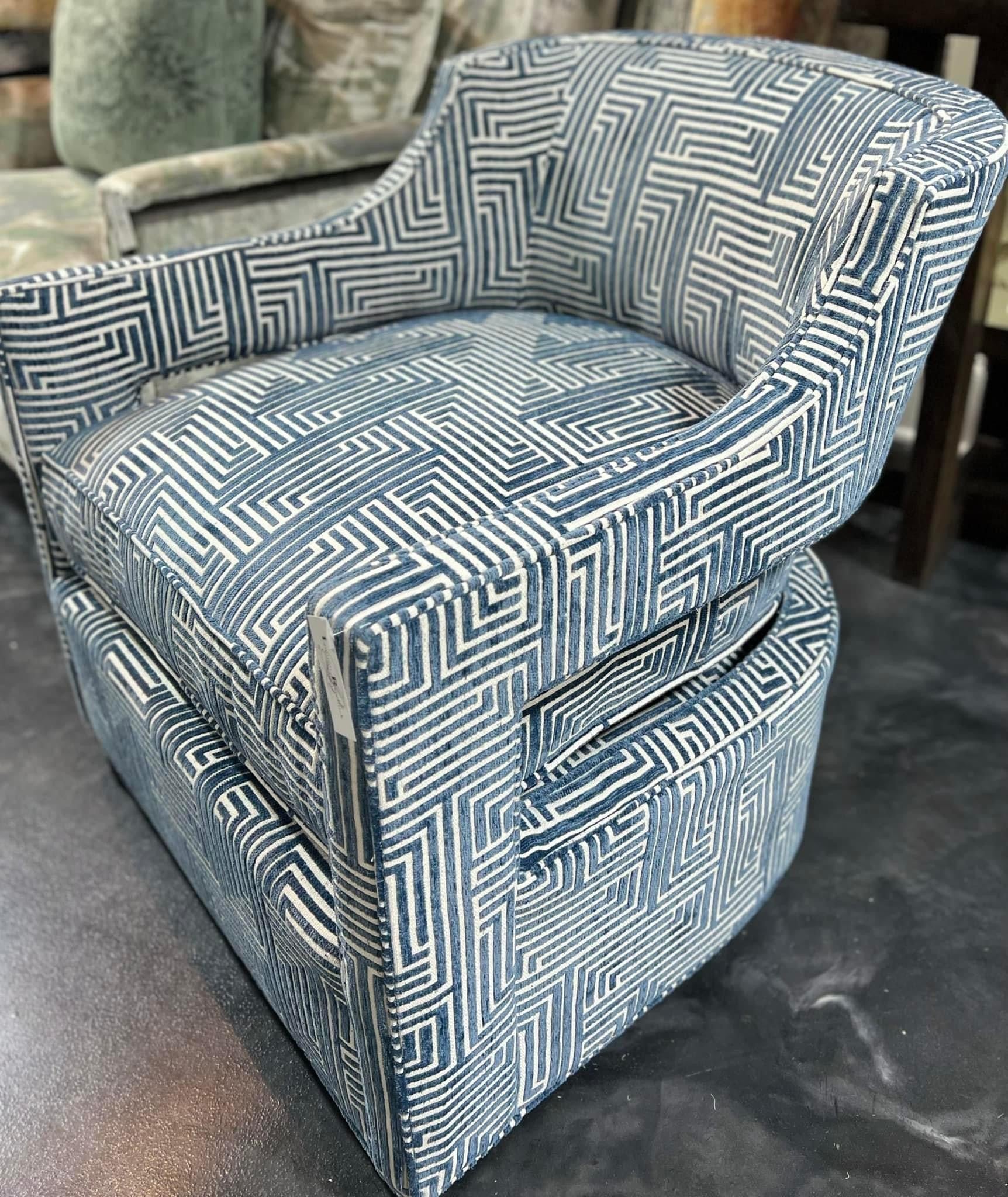 Fairfield Blue Geometric Arm Chair (Custom)