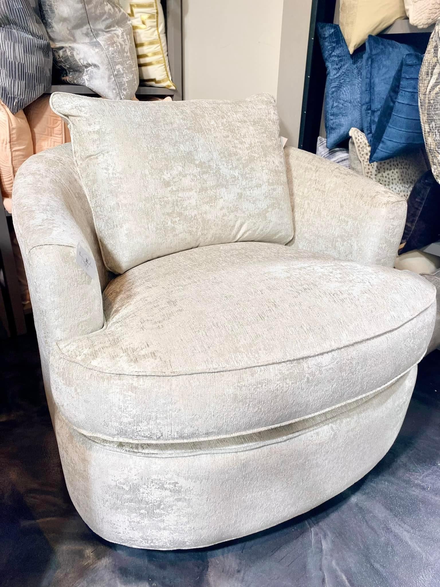 Suede Cream Round Arm Chair (Custom)
