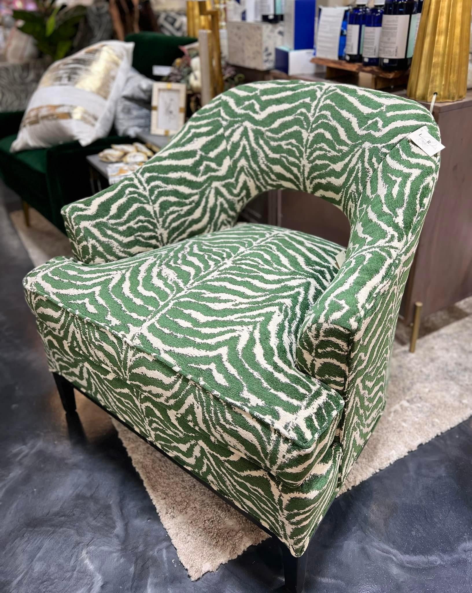 Green Zebra Print Arm Chair (Custom)