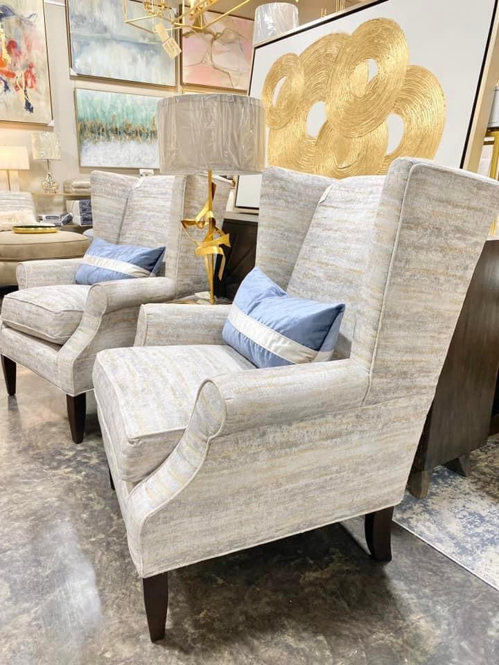 Cream and Taupe Wingback Arm Chair (Custom)